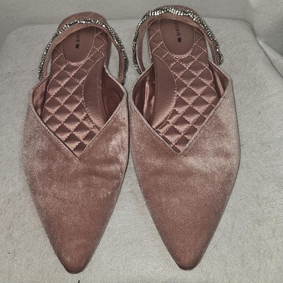 Birdies The Swan Pale Pink Crystal Rhinestone Velevet Womens Flats/Mules Sz 10.5 - Picture 1 of 10